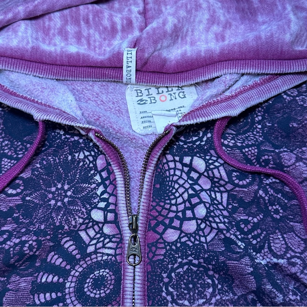 Billabong Vintage Y2K Purple Lace Geometric Burnout Hoodie - Picture 7 of 16
